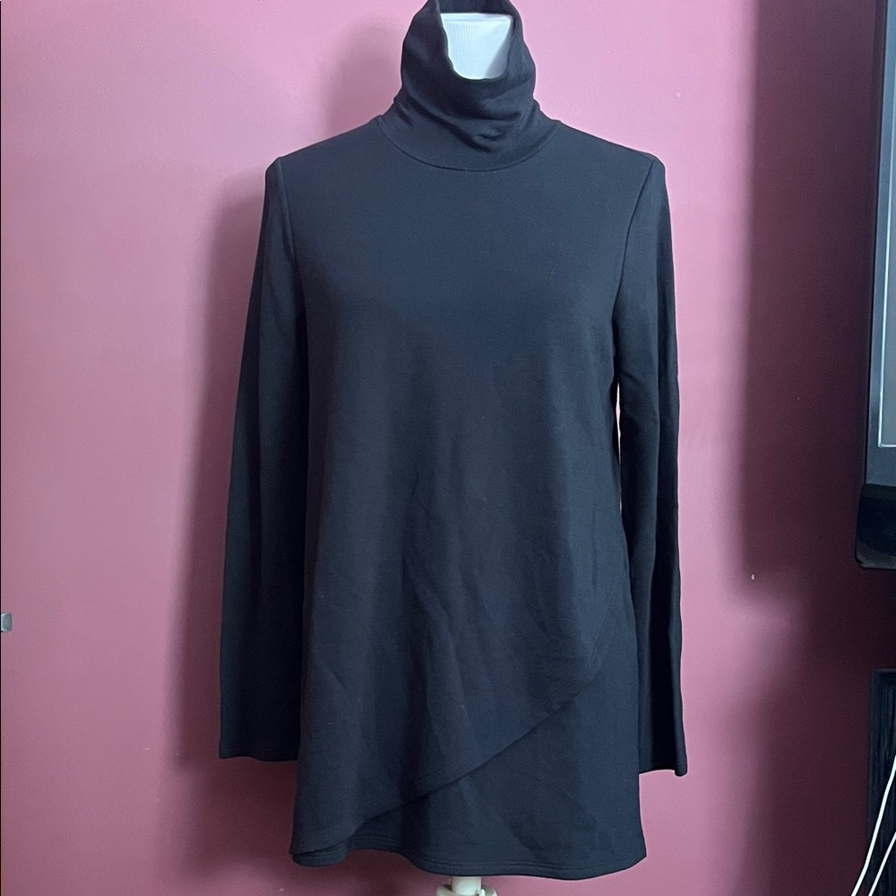 PureJill Elegant Black Turtleneck Tunic Top Small